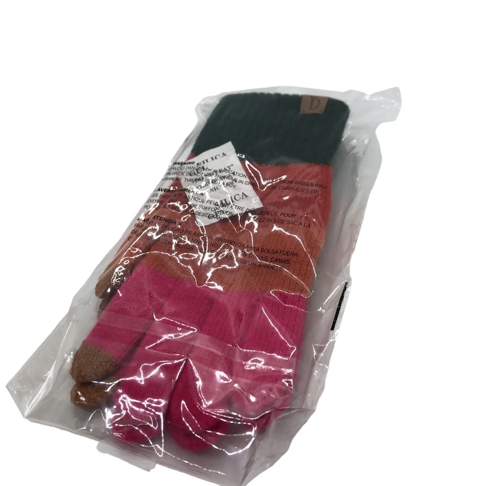 Do Everything In Love Color Block Fuchsia Stripe Pattern Gloves Winter Accessory